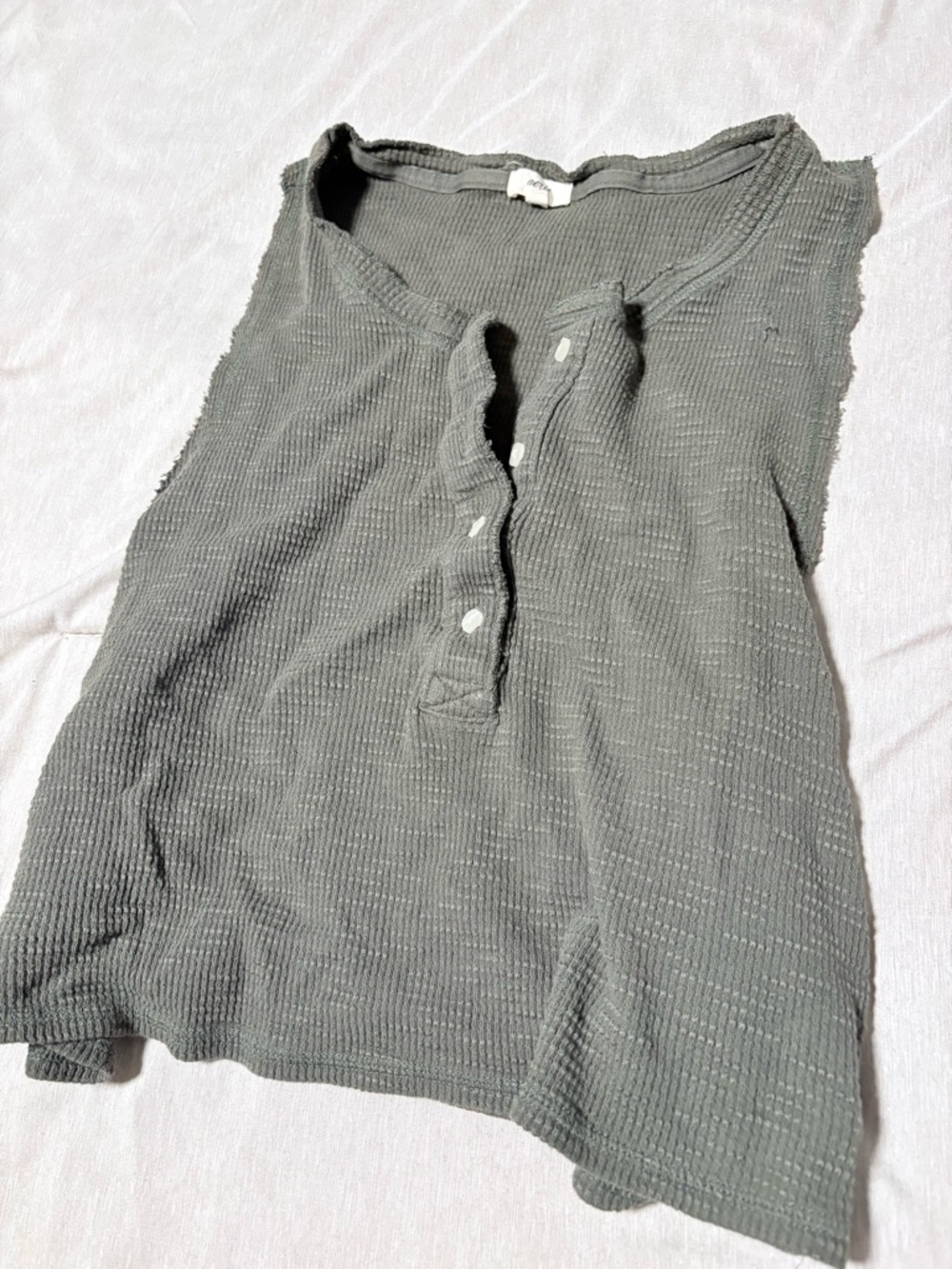 aerie Olive Green Waffle Henley Tank